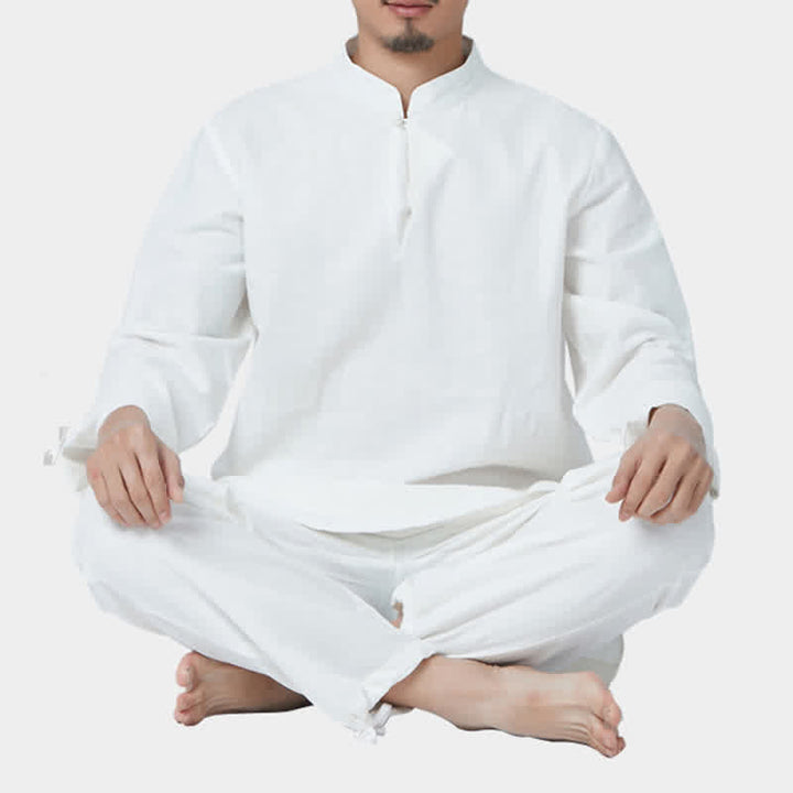 Conjunto de ropa de lino y algodón para hombre, meditación Zen espiritual, Buddha Stones, Yoga, práctica de oración - Blanco - US/UK/AU44，EU54 (3XL) - image 12