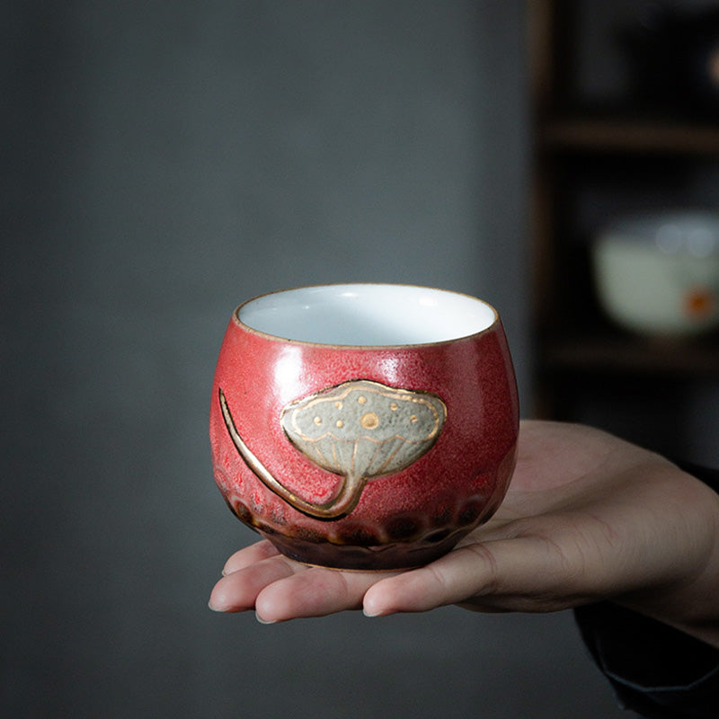 Taza de té de Kung Fu con Buddha Stones , vaina de loto grabada