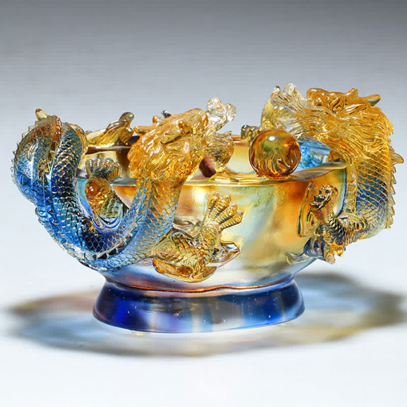 Buddha Stones Feng Shui dragón del zodiaco chino hecho a mano Liuli pieza de arte con cristal protección decoración de la Oficina del hogar