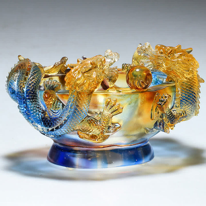 Buddha Stones Feng Shui dragón del zodiaco chino hecho a mano Liuli pieza de arte con cristal protección decoración de la Oficina del hogar
