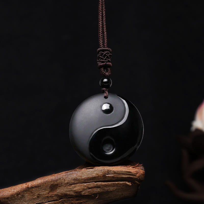Buddha Stones, obsidiana negra, taoísmo, cinco montañas sagradas, Mantra de nueve caracteres tallado, purificación, colgante de collar Yin Yang - yin y yang - image 1