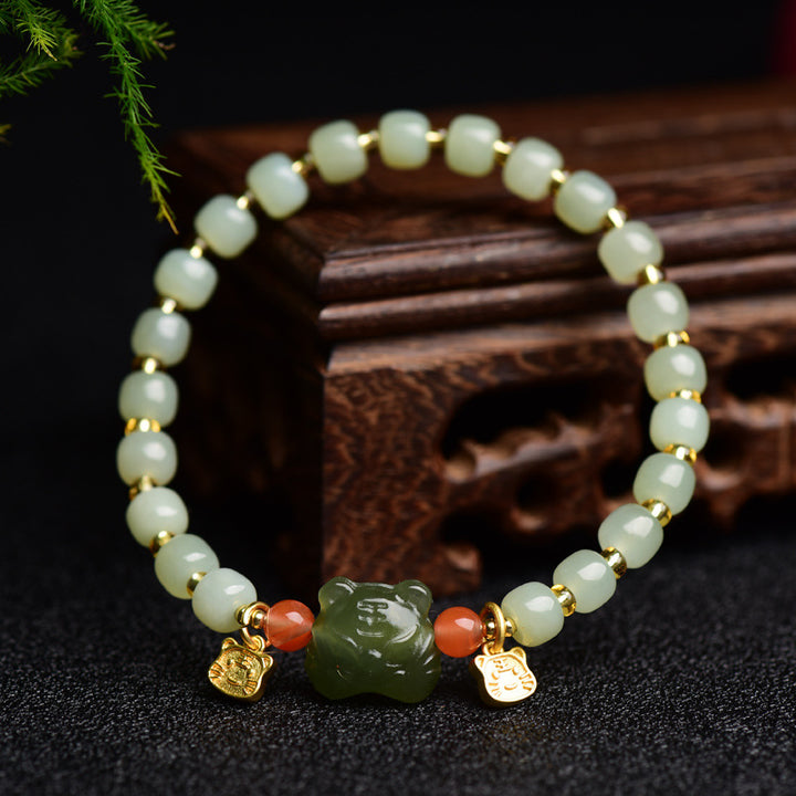 Pulsera de la abundancia de jade del tigre de la suerte del zodíaco chino
