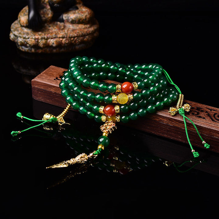 Buddha Stones 108 cuentas Ágata verde natural Pulsera de éxito Mala