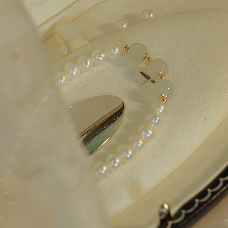 Pulsera de cadena de cuentas de sinceridad de jade blanco de jade cian hetiano con perlas naturales chapadas en oro de 14 quilates