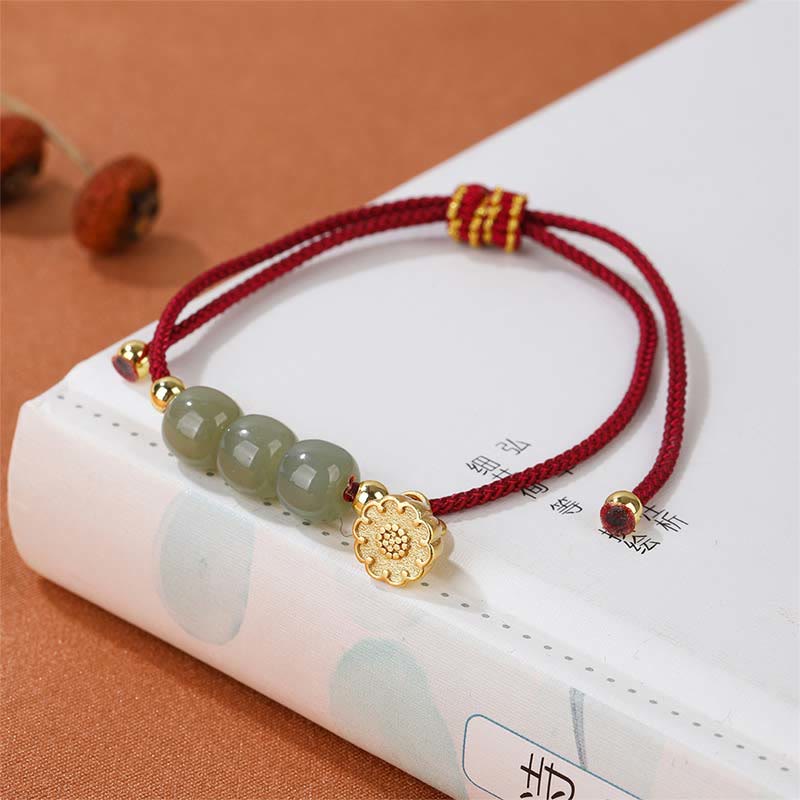 Pulsera trenzada hecha a mano con cuentas de jade hetiano, vaina de loto, prosperidad, suerte, Buddha Stones