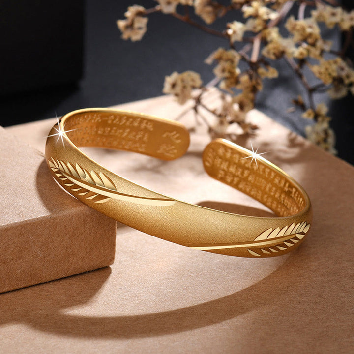 Brazalete de cobre con diseño de Sutra y corazón de Buddha Stones , brazalete de cobre con patrón grabado