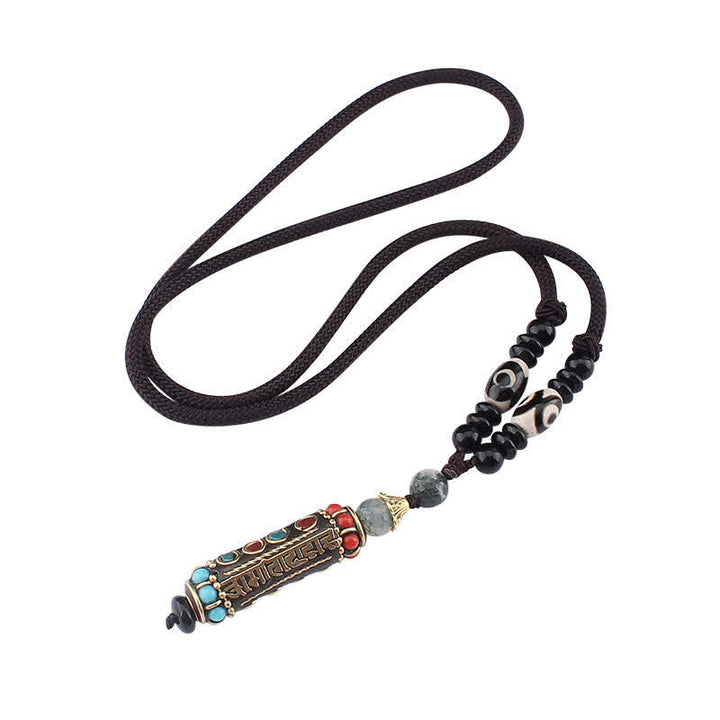 Buddha Stones tibetano Om Mani Padme Hum Dzi cuentas wengué collar de madera colgante - image 12