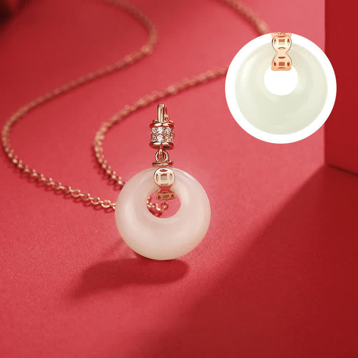 Colgante de plata de ley 925 con moneda de jade blanco hetiano, flor, hebilla de la paz, suerte - image 3