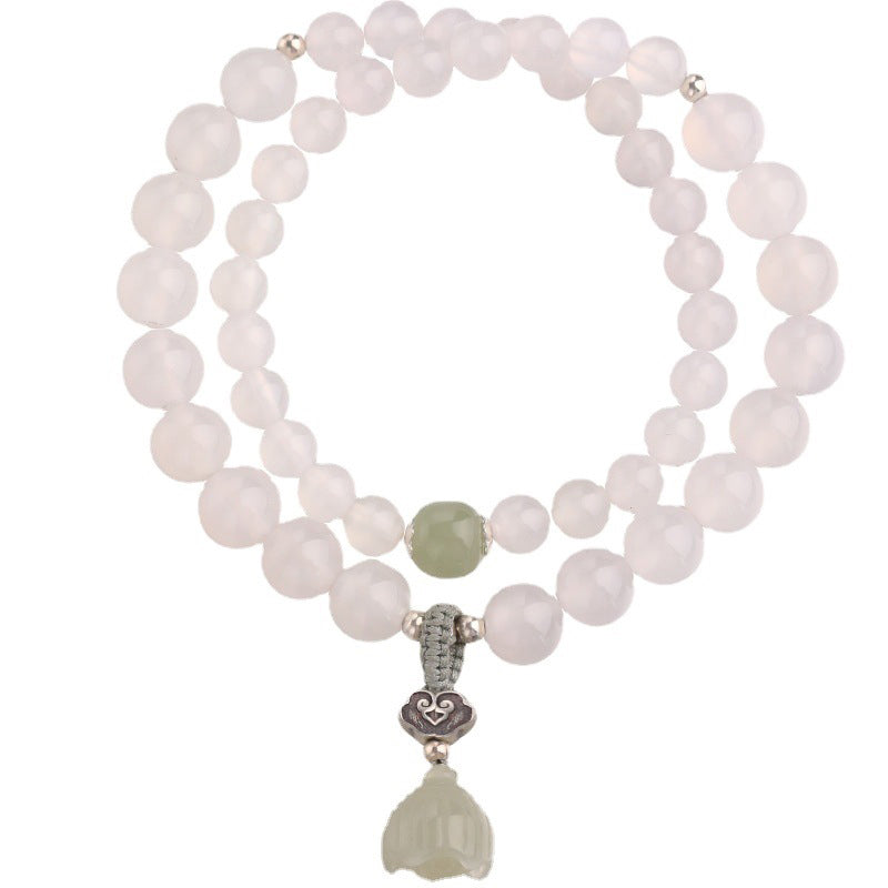 Pulsera de protección de loto de jade de ágata blanca