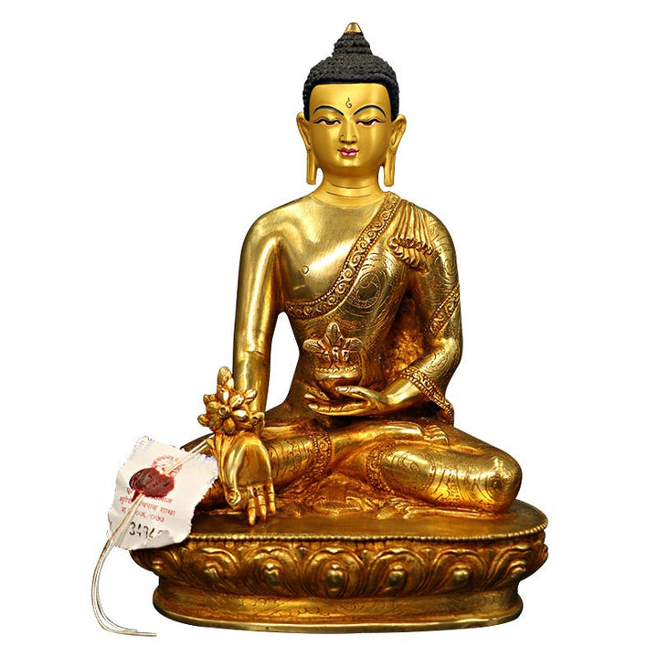 Buda Shakyamuni Medicina Buda Compasión Cobre Chapado En Oro Estatua Decoración