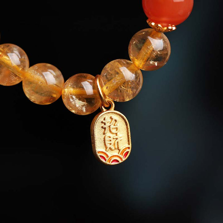 Pulsera con dijes de la fortuna de ágata roja y citrino con Buddha Stones