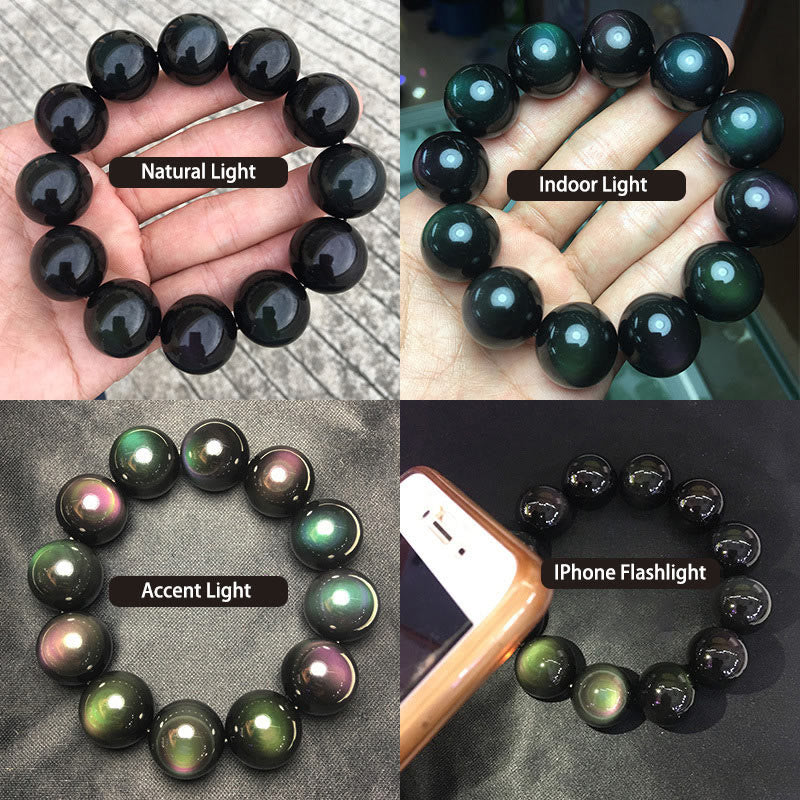 Pulsera de riqueza de obsidiana de ojo verde natural con Buddha Stones