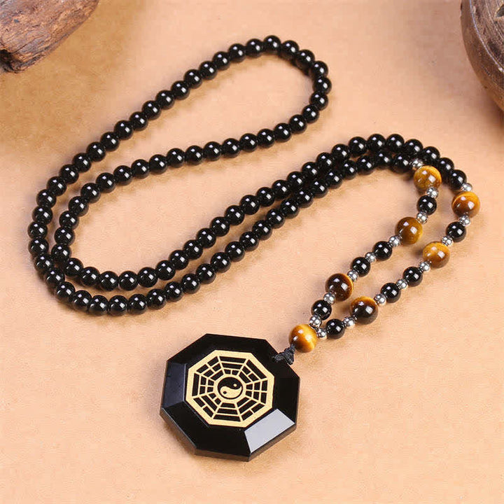 Colgante de collar con cuentas de purificación de obsidiana negra Bagua Yin Yang - image 5