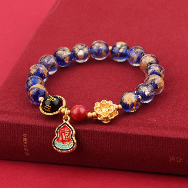 Buddha Stones Tíbet Om Mani Padme Hum Fu personaje calabaza encanto Lotus Liuli cuentas de vidrio pulsera de la suerte