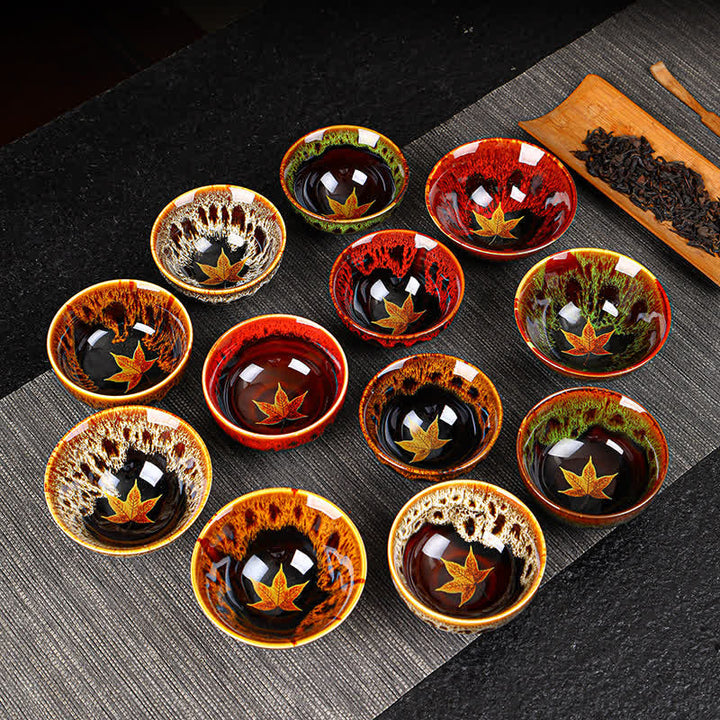 Tazas de té caseras de cerámica coloridas de la hoja de arce de las Buddha Stones