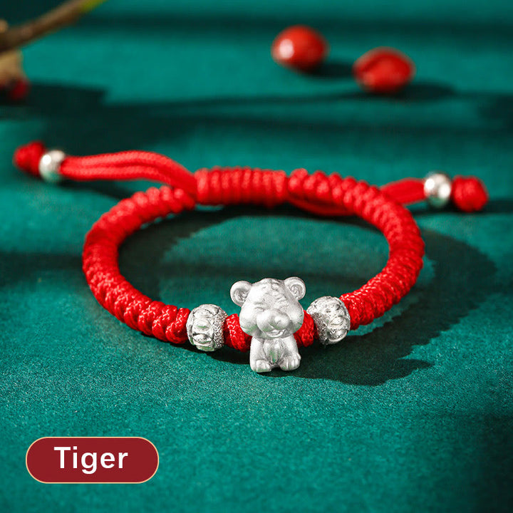 Pulsera para niños hecha a mano con cuerda roja del zodíaco chino de plata de ley 999 con Buddha Stones - Tigre (tamaño de la pulsera 12+4 cm) - image 7