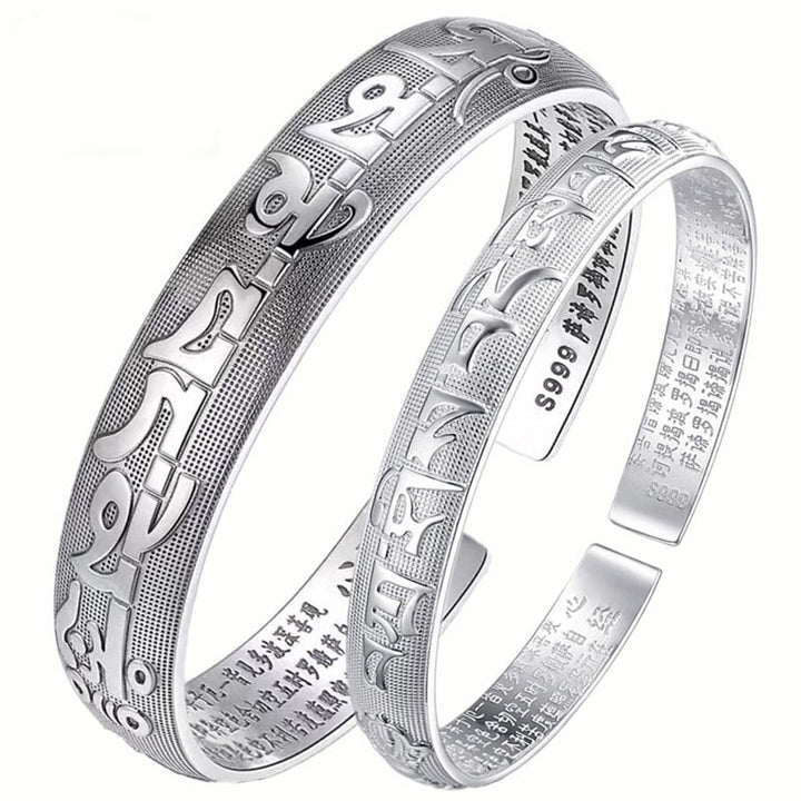 Brazalete de pulsera de oración y meditación de cobre blanco sánscrito tibetano con Buddha Stones