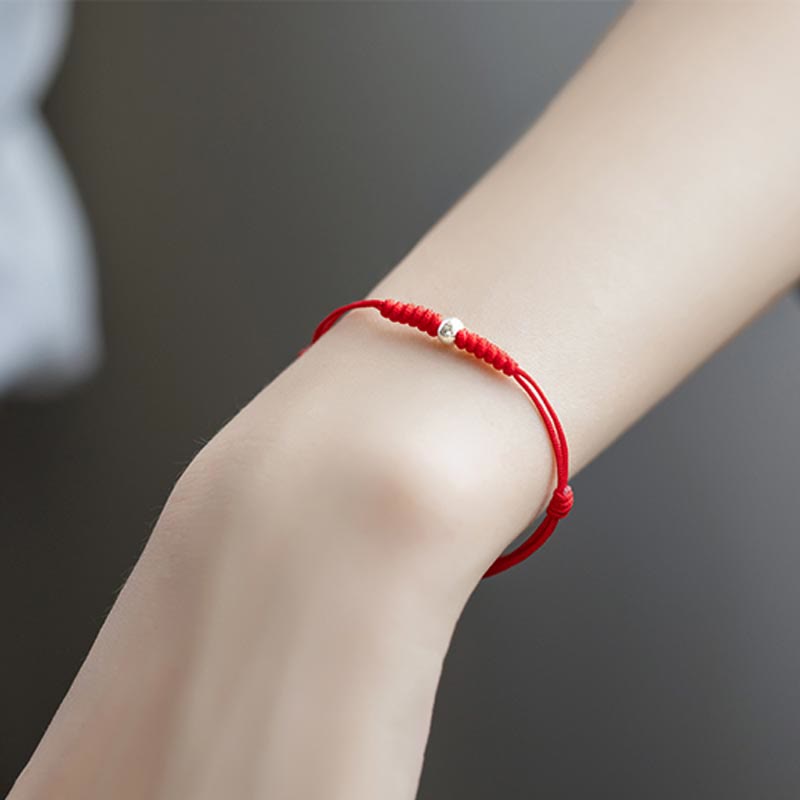 Pulsera trenzada de hilo rojo con protección de cuentas de la suerte de plata de ley 925 con Buddha Stones