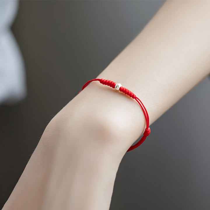 Pulsera trenzada de hilo rojo con protección de cuentas de la suerte de plata de ley 925 con Buddha Stones