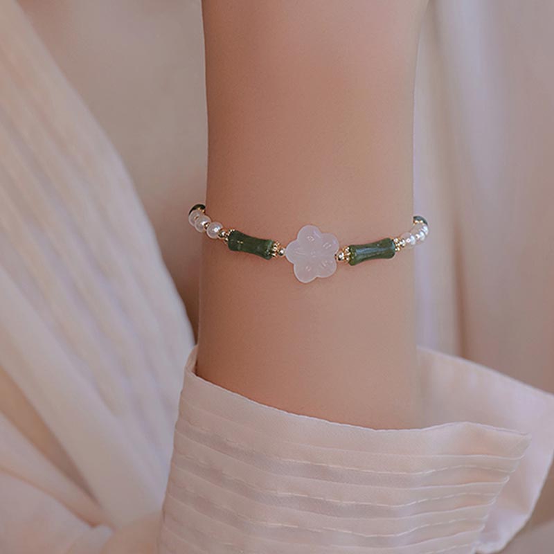Pulsera de la paz con perlas, ágata, flor de bambú, peridoto , Buddha Stones