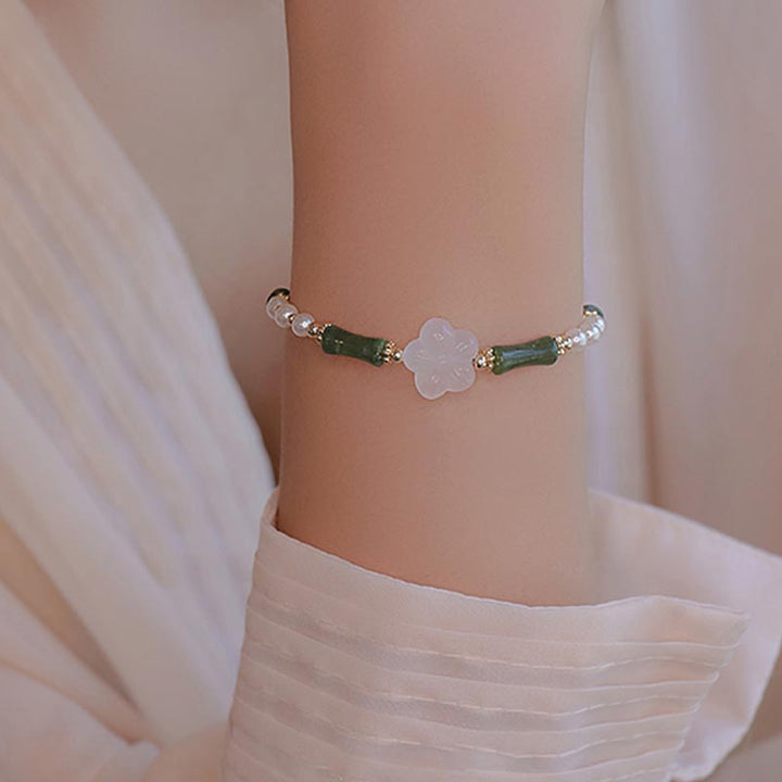 Pulsera de la paz con perlas, ágata, flor de bambú, peridoto , Buddha Stones