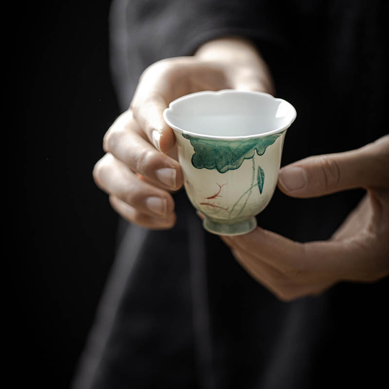 Taza de té de cerámica con diseño de hoja de loto, pez Koi, Buddha Stones, taza de té de Kung Fu, 65ml