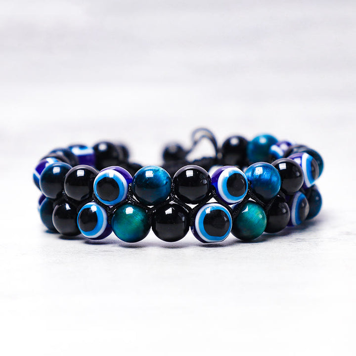 Pulsera con cuentas de protección de ojo de tigre, hematita, mal de ojo , Buddha Stones