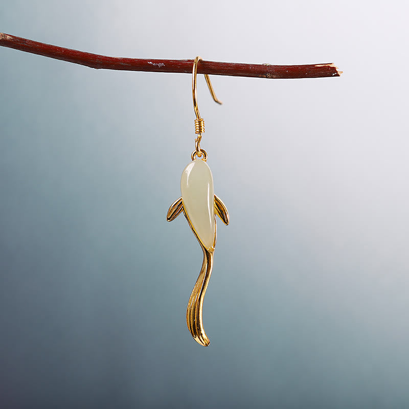 Pendientes colgantes con diseño de pez y suerte de jade