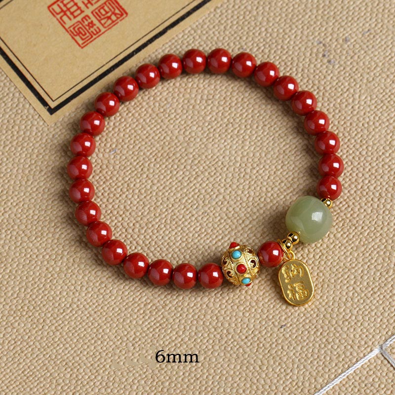 Pulsera con dijes de protección de la fortuna, aventurina verde cinabrio y Buddha Stones