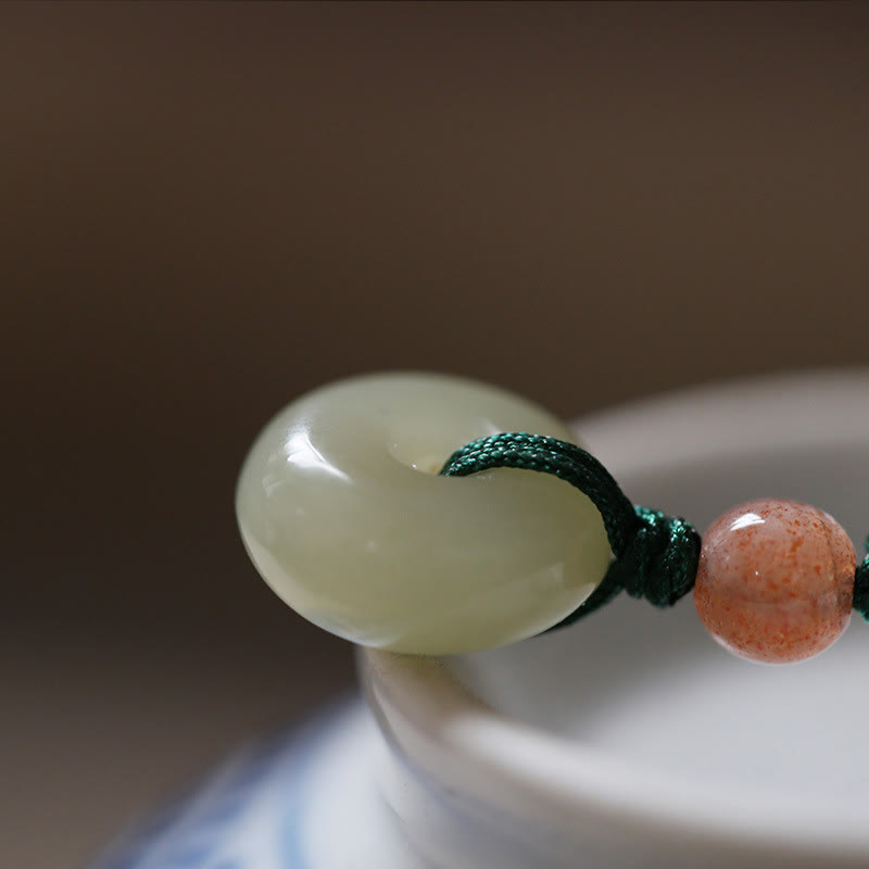 Colgante de collar de cadena de abundancia de loto con hebilla de paz de Jade redondo Natural - image 2