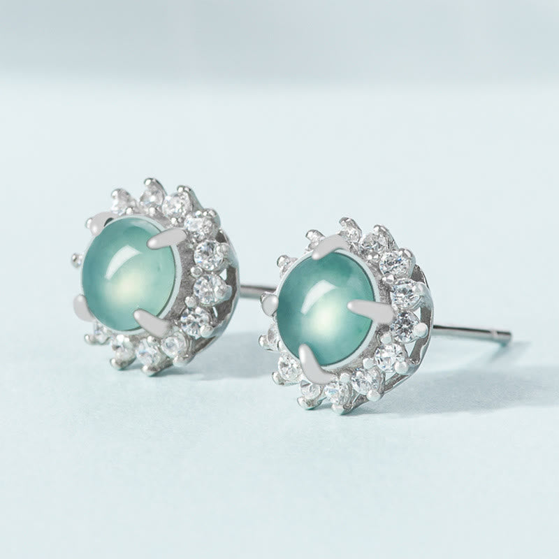 Pendientes de plata de ley 925 con Buddha Stones , redondos, jade, suerte, abundancia