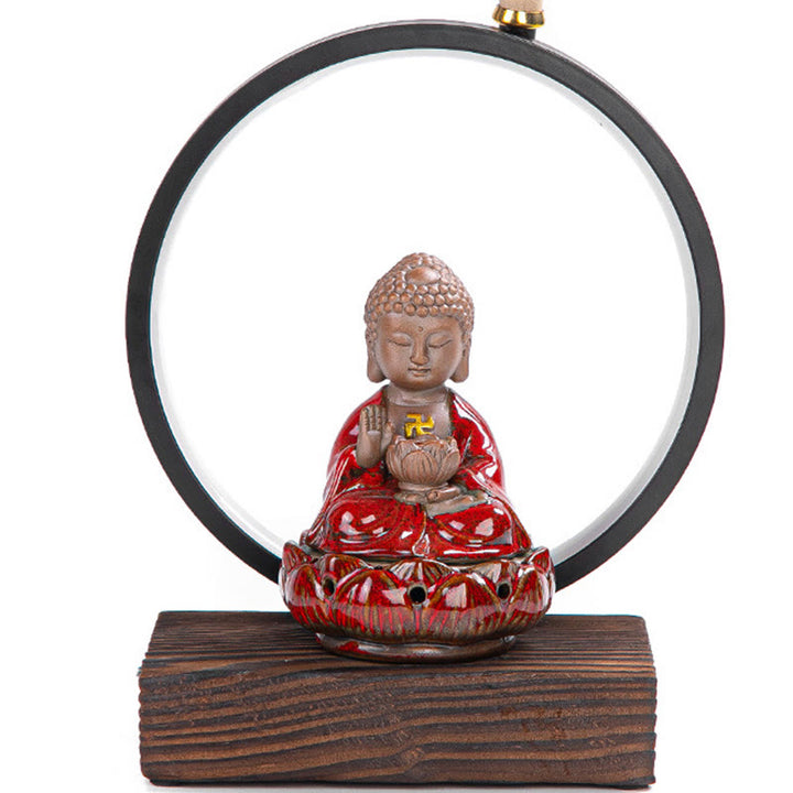Quemador de incienso de bendición de cerámica con decoración de luz, fuente de humo de reflujo de loto de Buda , Buddha Stones