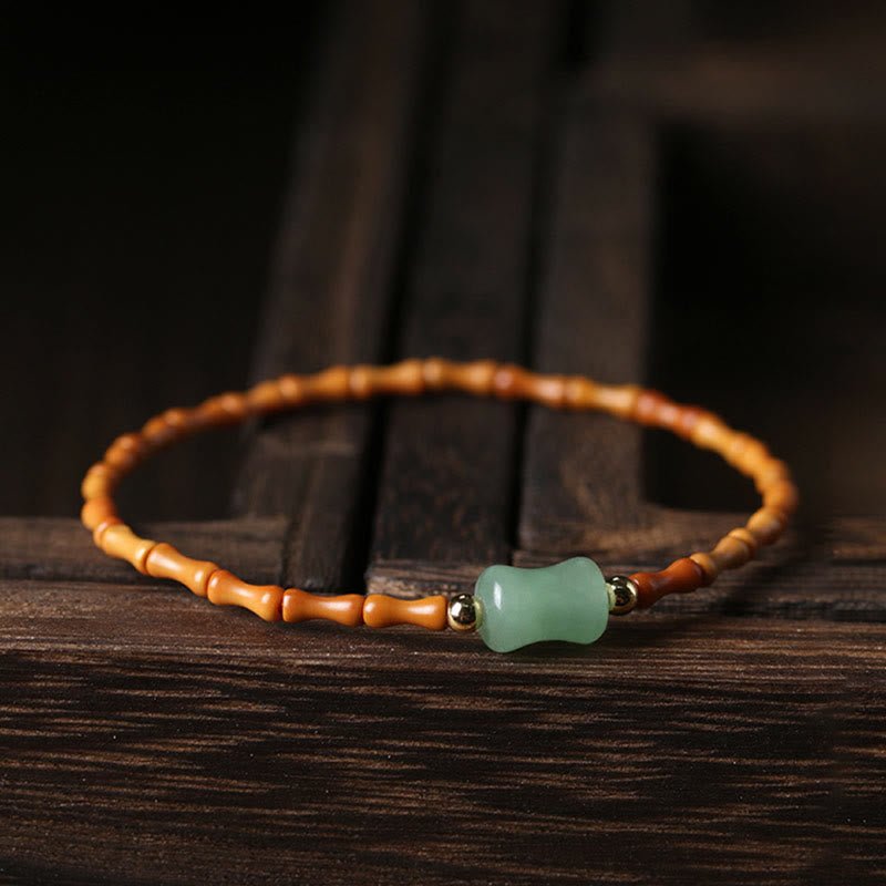 Pulsera de la suerte con diseño de bambú de aventurina verde y oliva natural con Buddha Stones