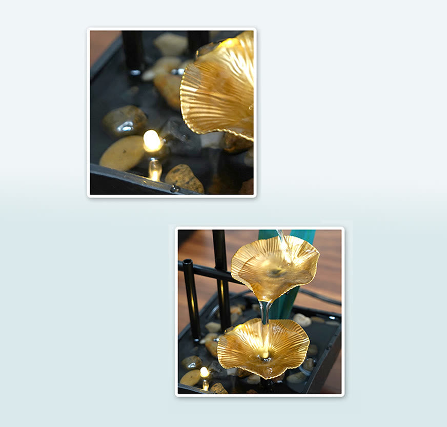 Adornos de loto de mesa de fuente de cascada de tres capas con decoración de escritorio de rocas de río - image 9