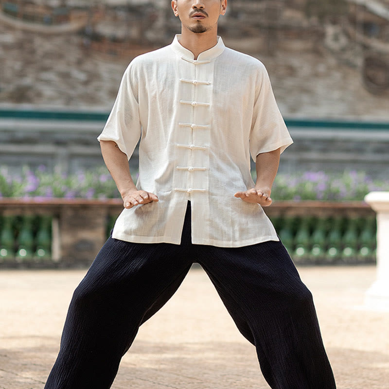 Buddha Stones Color sólido botón de rana meditación oración espiritual Zen Tai Chi Qigong práctica conjunto de ropa Unisex