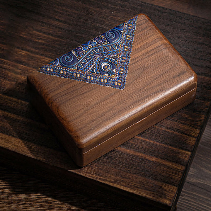 Caja de almacenamiento de joyería vintage hecha a mano de madera de nogal negro con espejo