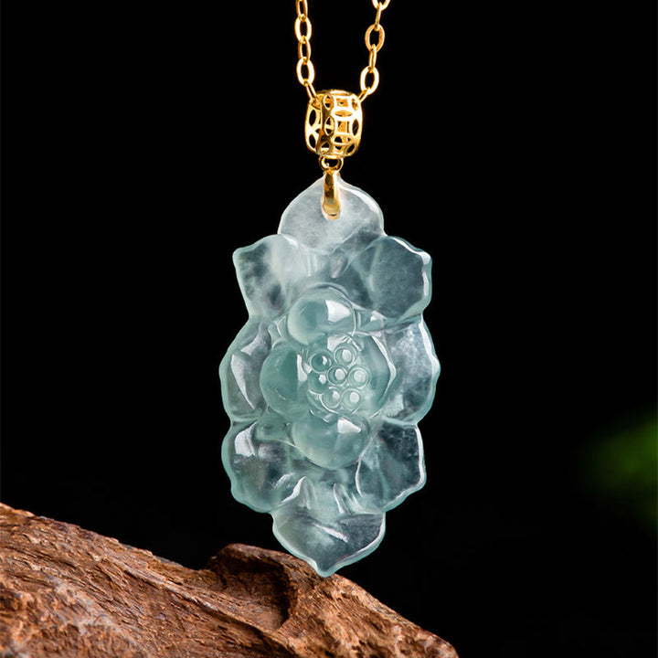 Colgante de collar de prosperidad con diseño de loto de jade natural de oro de 18 quilates con Buddha Stones - image 7