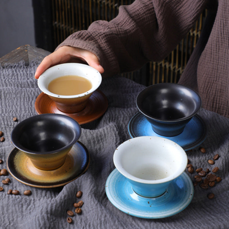 Taza de café de cerámica con diseño de planeta de Buddha Stones, taza de café y té de cerámica rugosa con platillo