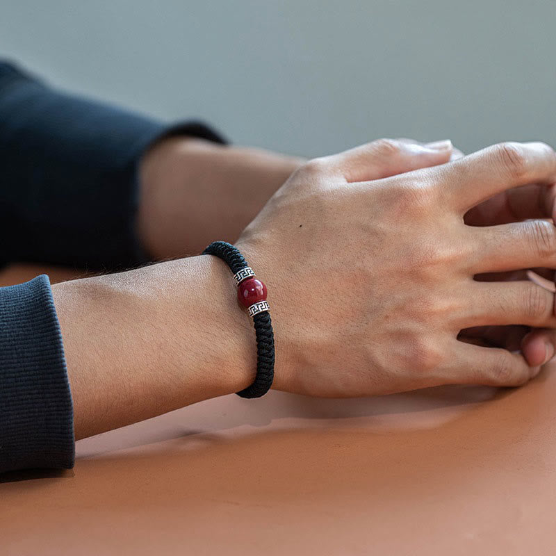 Pulsera de hilo trenzado hecha a mano con cuentas de cinabrio natural de plata de ley 925 con Buddha Stones - image 9