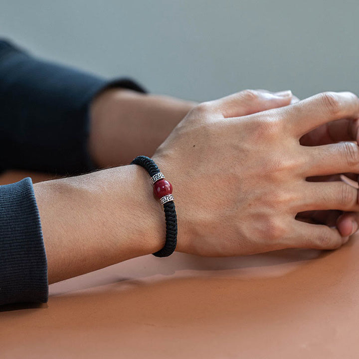 Pulsera de hilo trenzado hecha a mano con cuentas de cinabrio natural de plata de ley 925 con Buddha Stones - image 9