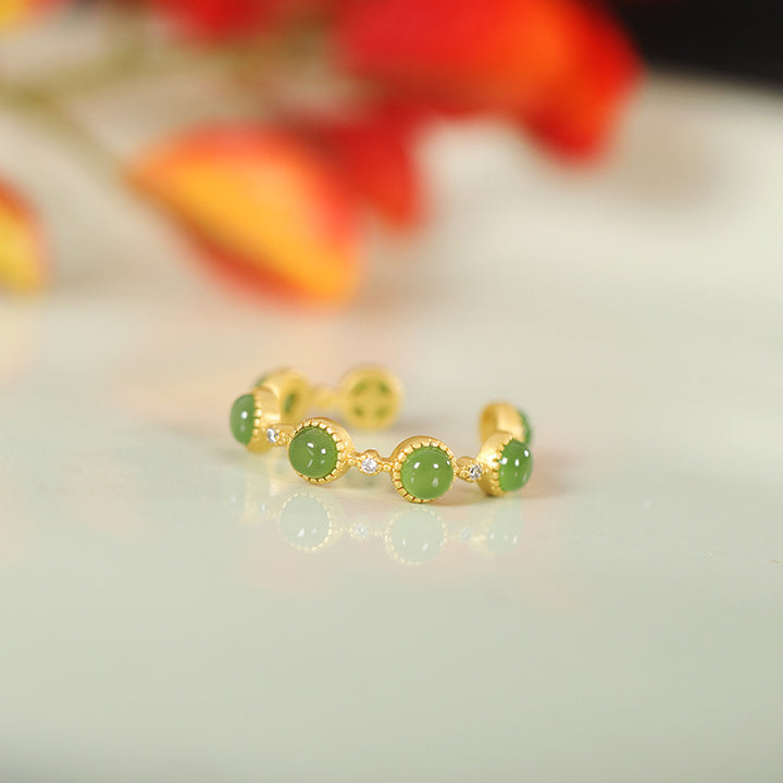 Anillo ajustable calmante curativo de jade cian con Buddha Stones - image 7