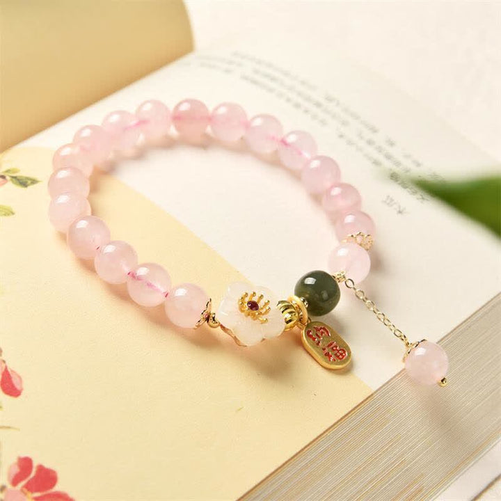 Pulsera de amor cálida con flor de jade de cristal rosa natural con Buddha Stones
