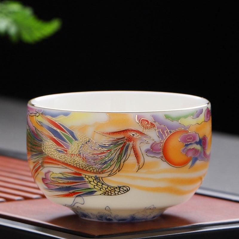Taza de té de cerámica con Buddha Stones, dragón, Fénix, nubes propicias, sol, olas del océano, taza de té de Kung Fu
