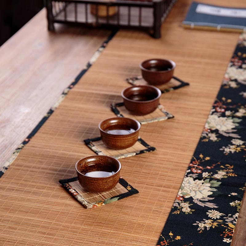 Tapete para taza de bambú con Buddha Stones , posavasos para taza de té, tapete para té de Kung Fu, Vintage, peonía, flor