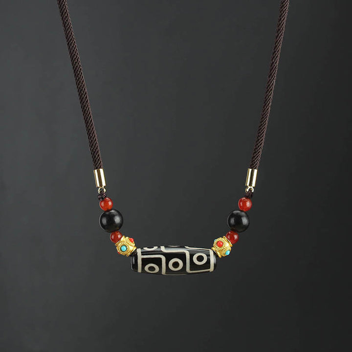Colgante de collar de cadena con Buddha Stones tibetanas de nueve ojos Dzi, protección de cuentas, bendiciones
