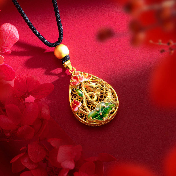 Buddha Stones Koi pez flor de loto hoja cobre suerte collar colgante - image 5