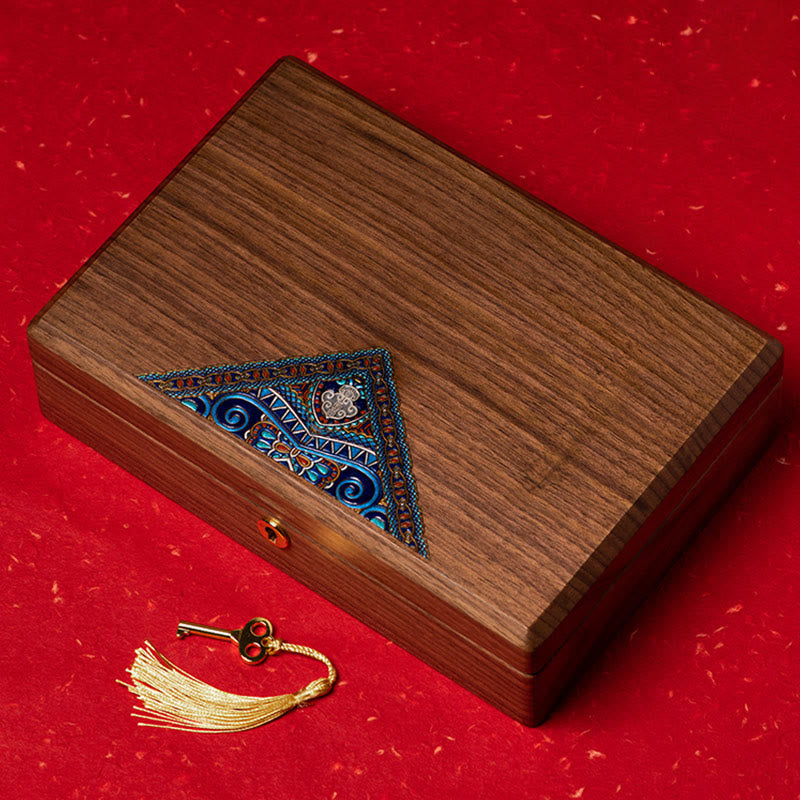 Caja de regalo de madera hecha a mano vintage de madera de nogal negro para guardar joyas