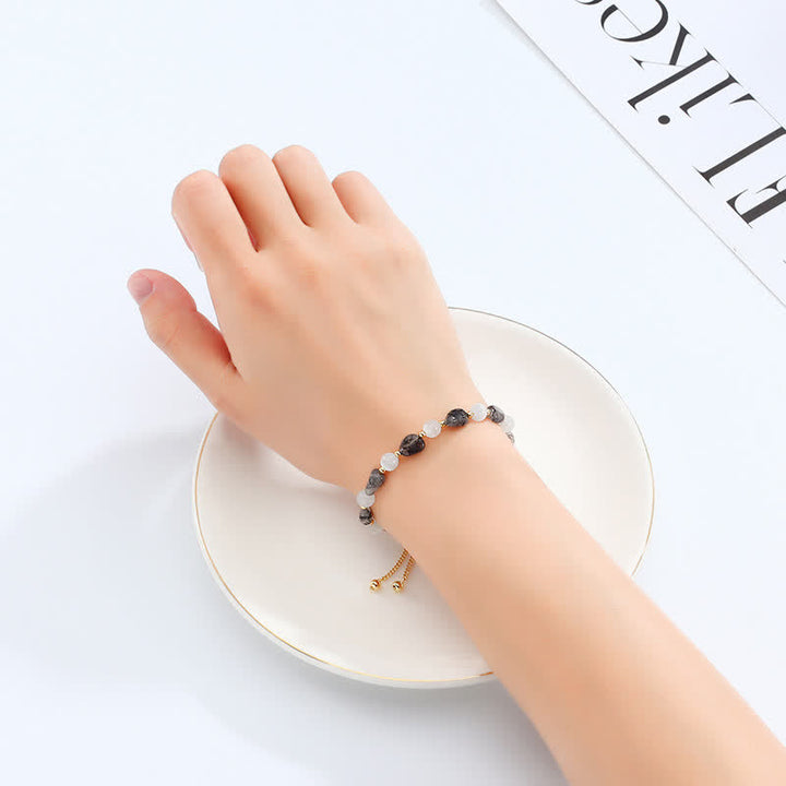 Pulsera de conciencia espiritual de cuarzo rutilado negro de cristal rosa amatista