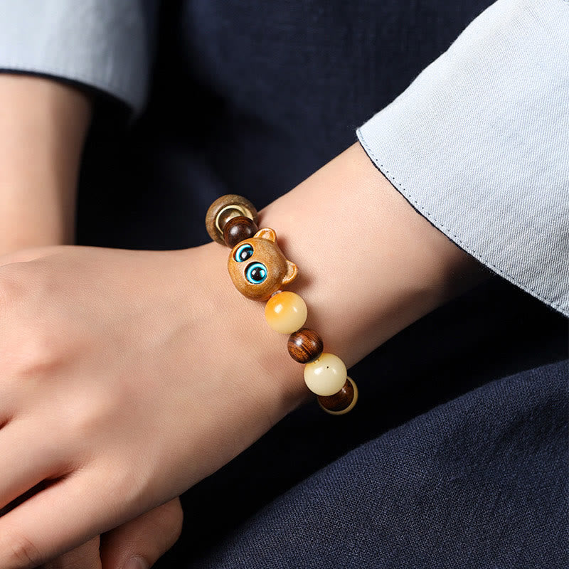 Pulsera de la paz con Buddha Stones, semilla de Bodhi Natural, sándalo, cabeza de gato bonita de la suerte, garra de pata - image 8