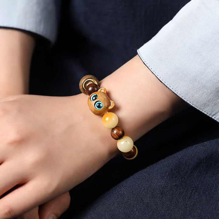Pulsera de la paz con Buddha Stones, semilla de Bodhi Natural, sándalo, cabeza de gato bonita de la suerte, garra de pata - image 8